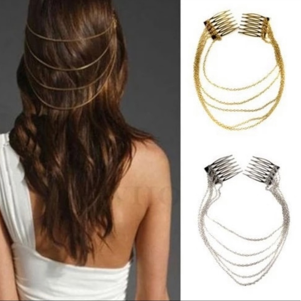 2/$12 • Comb-Clip Hair Chain Statement Piece